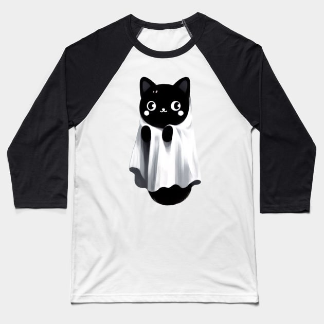 Funny black cat ghost Baseball T-Shirt by Evgmerk